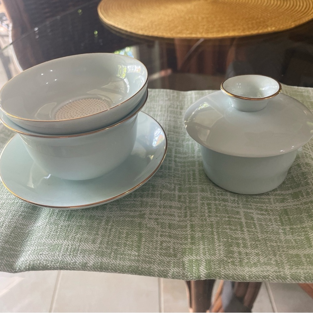 Elegant pale blue Tea Set with Gold Trim